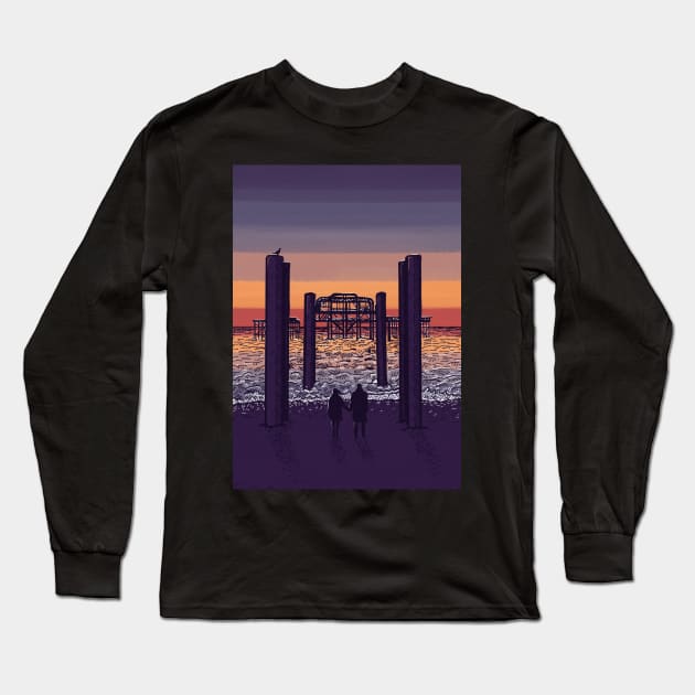 West Pier Sunset Long Sleeve T-Shirt by Motski